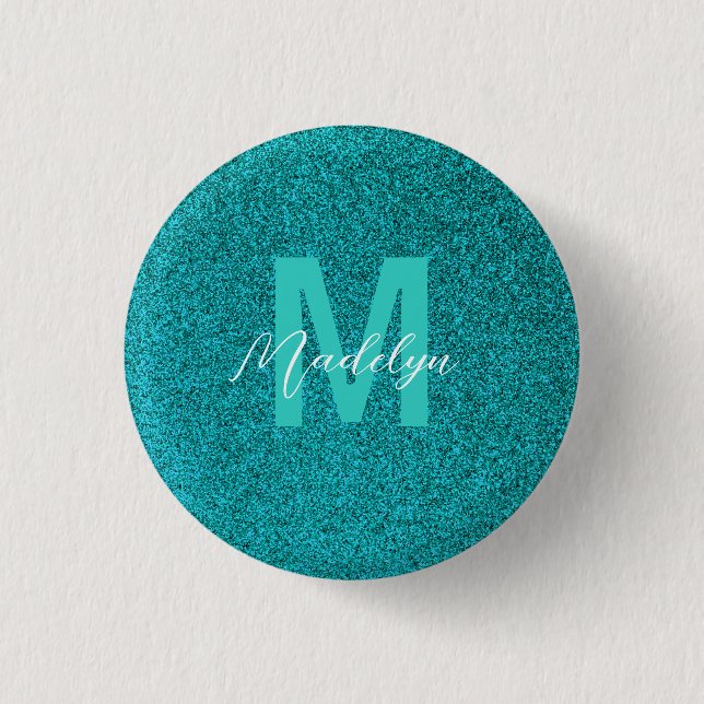 Badge Rond 2,50 Cm Nom personnalisé paillettes vertes élégantes (Devant)