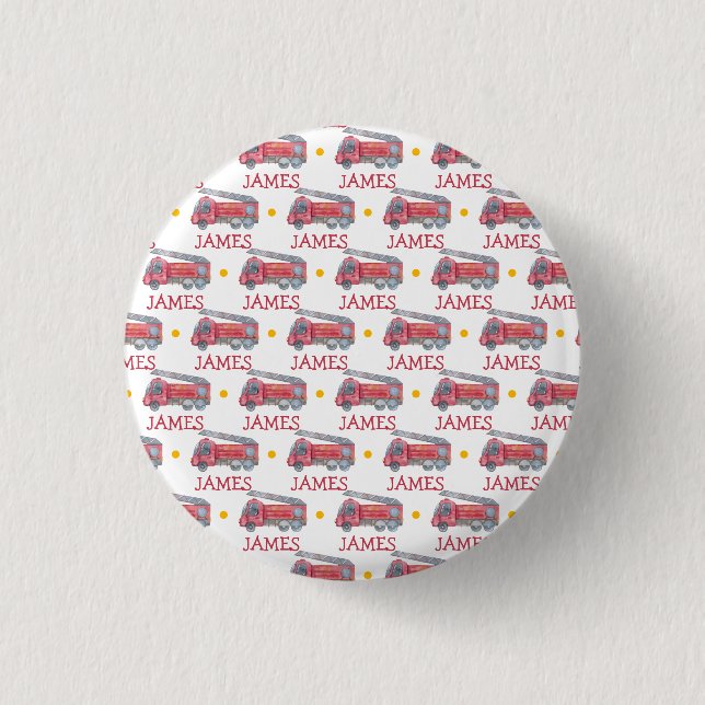 Badge Rond 2,50 Cm Nom personnalisé Red Fire truck Party (Devant)