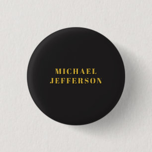 Badge Rond 2,50 Cm Nom propre minimaliste moderne noir et or