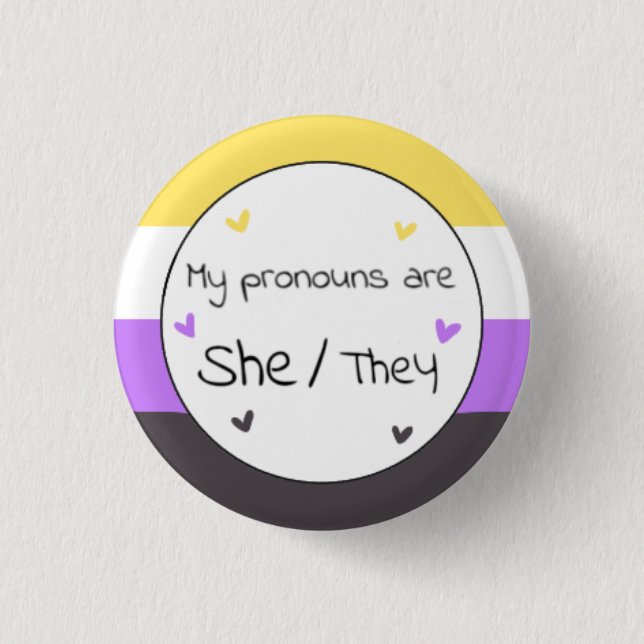 Badge Rond 2,50 Cm Non binaire Elle/Eux Pronoun Pin (Devant)