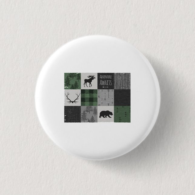 Badge Rond 2,50 Cm Northwoods Adventure Patchwork - grey and green (Devant)