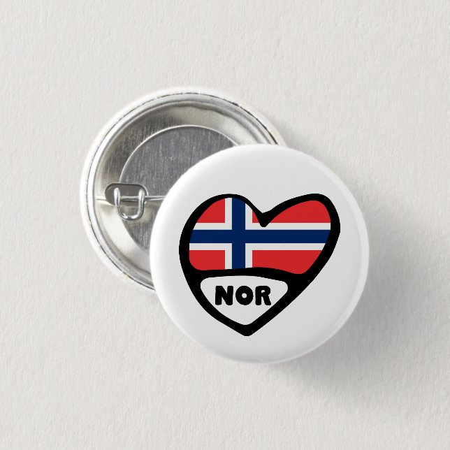 Badge Rond 2,50 Cm Norvège Code Pays Indicateur Insigne Coeur Pin, NO (Devant & derrière)