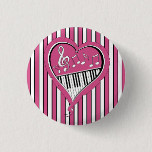 Badge Rond 2,50 Cm Notes de musique de piano en rose, noir et blanc