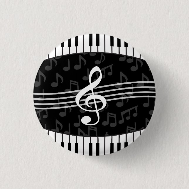 Badge Rond 2,50 Cm Notes de musique élégante Clé de fer et de piano (Devant)