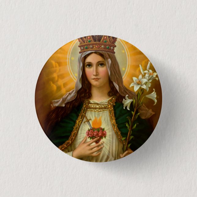 Badge Rond 2,50 Cm Notre Dame Coeur Immaculé de Marie Reine du Ciel (Devant)