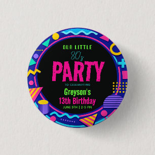 Badge Rond 2,50 Cm notre petite fête d'anniversaire Rétro Néon 80