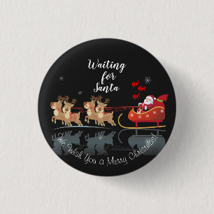 Badge Rond 2,50 Cm Nous attendons Père Noël Ho ! Ho ! Ho ! Vacances d