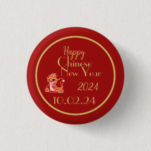 Badge Rond 2,50 Cm Nouvel an chinois, année du dragon, rouge et or