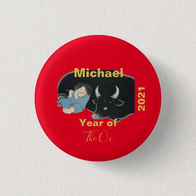 Badge Rond 2,50 Cm Nouvel An chinois de l'Ox 2021 Rouge Personnalisé (Devant)