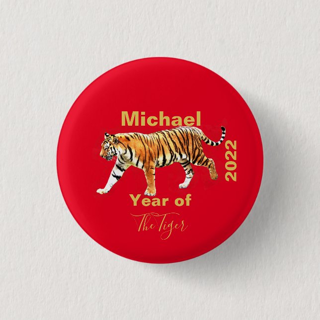 Badge Rond 2,50 Cm Nouvel An chinois du Tigre 2022 Rouge  (Devant)