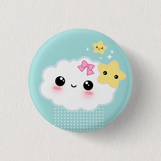 Badge Rond 2,50 Cm Nuage de Kawaii et étoiles mignonnes (Devant)