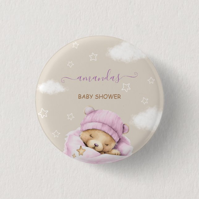 Badge Rond 2,50 Cm Nuages d'ours bébé fille douche (Devant)