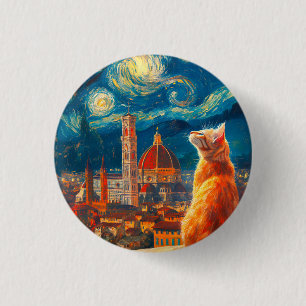 Badge Rond 2,50 Cm Nuit étoilée sur Florence Art du chat roux