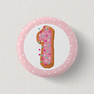 Badge Rond 2,50 Cm Numéro 1 Un gâteau donut glacé rose pour le premie