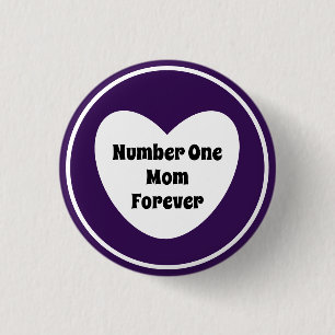 Badge Rond 2,50 Cm Numéro Un Maman Foncé Violet Moderne Coeur Blanc
