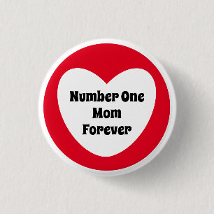 Badge Rond 2,50 Cm Numéro Un Maman Mignonne Rouge Coeur Blanc