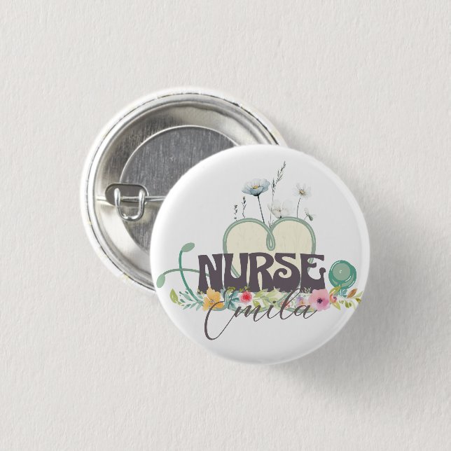 Badge Rond 2,50 Cm Nurse Floral Garden Your Name (Devant & derrière)