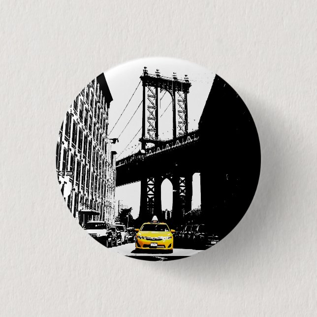 Badge Rond 2,50 Cm Nyc New York City Taxi jaune Brooklyn Bridge (Devant)