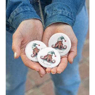 Badge Rond 2,50 Cm Octopus Christmas Joy, coutume