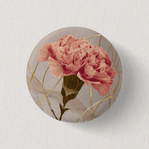 Badge Rond 2,50 Cm Œillet Rose Pâle Floral Or
