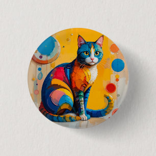 Badge Rond 2,50 Cm Œuvre d'art abstraite colorée de chat