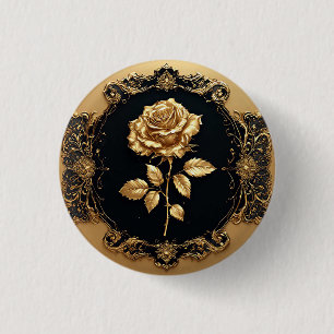 Badge Rond 2,50 Cm Œuvre d'art Rose Dorée avec Élément Décoratif Orné