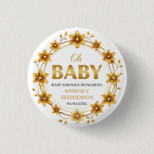 Badge Rond 2,50 Cm Oh Bébé Rose Gold Aquarelle Baby Shower