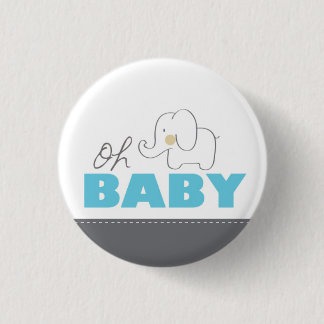 Badge Rond 2,50 Cm Oh bouton bleu et gris d'éléphant de bébé - de