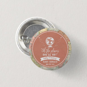 Badge Rond 2,50 Cm "Oh les endroits où elle ira !" Baby shower Carte