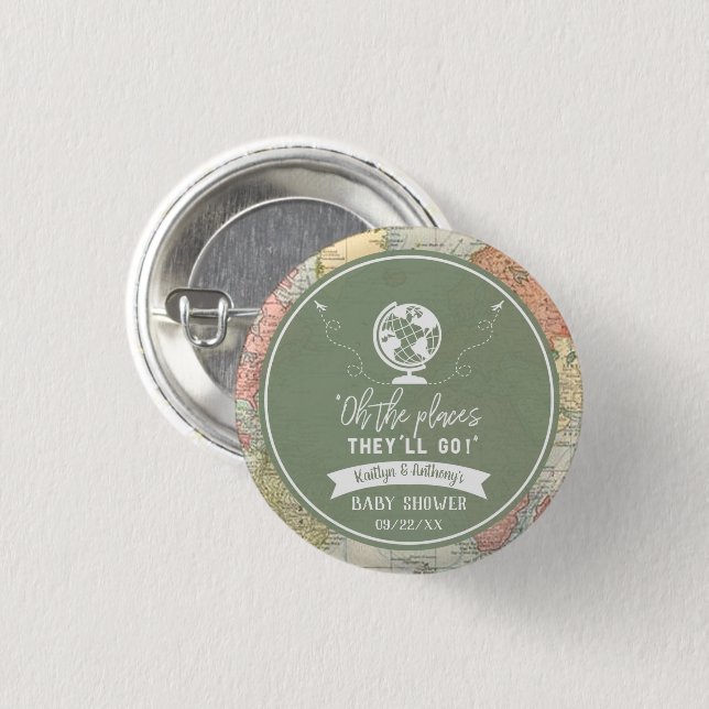 Badge Rond 2,50 Cm "Oh Les Endroits Où Ils Vont Aller !" Baby shower  (Devant & derrière)