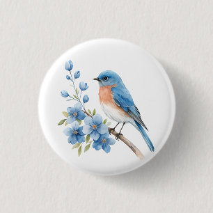 Badge Rond 2,50 Cm Oiseau bleu avec des fleurs bleues