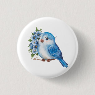Badge Rond 2,50 Cm Oiseau bleu avec fleurs