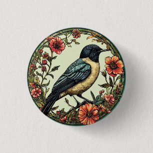Badge Rond 2,50 Cm Oiseau coloré au design floral