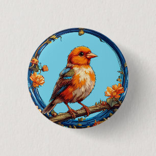 Badge Rond 2,50 Cm Oiseau Coloré avec Cadre Floral