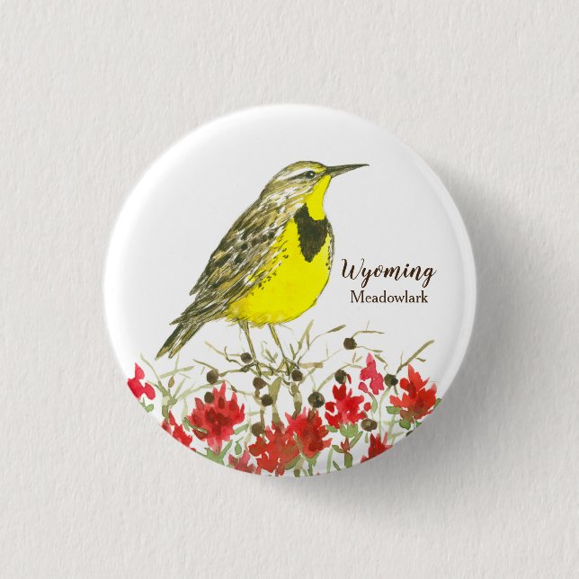 Badge Rond 2,50 Cm Oiseau de l'État de Meadowlark dans le Wyoming (Devant)