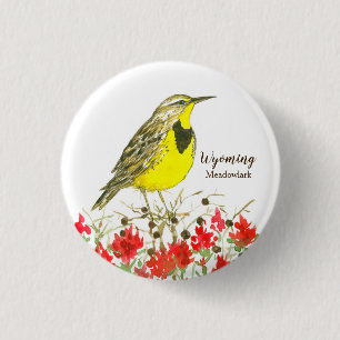 Badge Rond 2,50 Cm Oiseau de l'État de Meadowlark dans le Wyoming