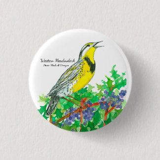 Badge Rond 2,50 Cm Oiseau d'État de l'Oregon Meadowlark Aquarelle