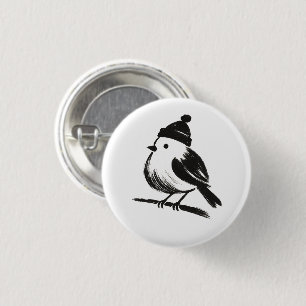 Badge Rond 2,50 Cm Oiseau d'hiver en bonnet – Minimalisme au pinceau