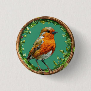 Badge Rond 2,50 Cm Oiseau encadré par des fleurs vibrantes, un cadeau