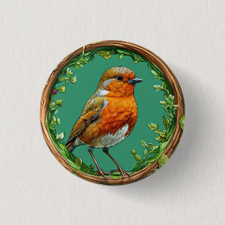 Badge Rond 2,50 Cm Oiseau encadré par des fleurs vibrantes, un cadeau