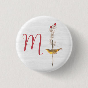 Badge Rond 2,50 Cm Oiseau jaune d'Audubon sur fleur avec monogramme