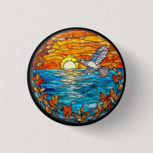 Badge Rond 2,50 Cm Oiseau Volant Au-Dessus de l'Océan Coucher de Sole
