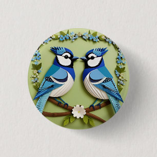 Badge Rond 2,50 Cm Oiseaux geai bleu en papier découpé