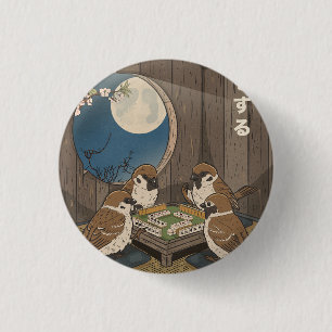 Badge Rond 2,50 Cm Oiseaux Mahjong jouant au jeu 