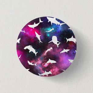 Badge Rond 2,50 Cm Ombre blanche de requin sur la galaxie noire Espac