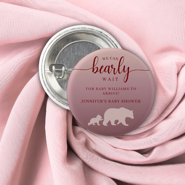 Badge Rond 2,50 Cm On peut attendre le Baby shower boisé rose (Créateur téléchargé)