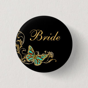Badge Rond 2,50 Cm Or nuptiale de noir de mariage de jeune mariée