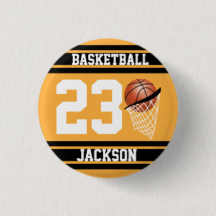 Badge Rond 2,50 Cm Or personnalisé et noir de basket-ball