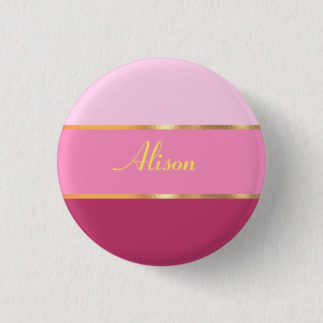 Badge Rond 2,50 Cm or rose moderne chic Nom (Devant)