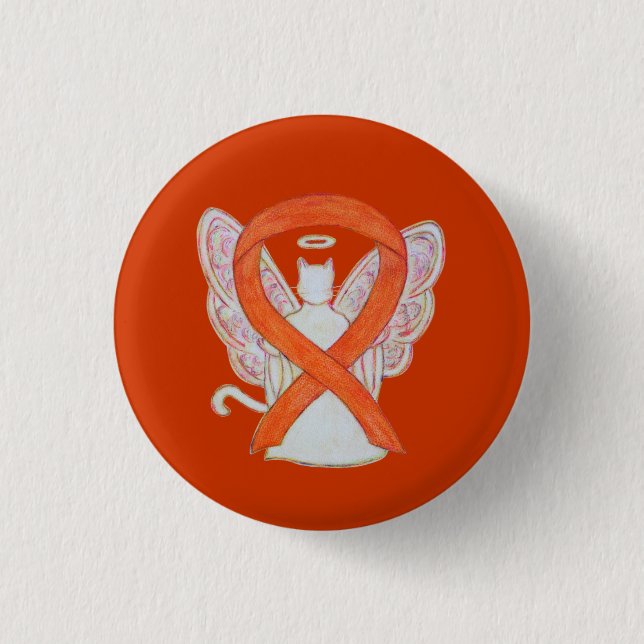 Badge Rond 2,50 Cm Orange Chat Angel Sensibilisation Ruban Personnali (Devant)